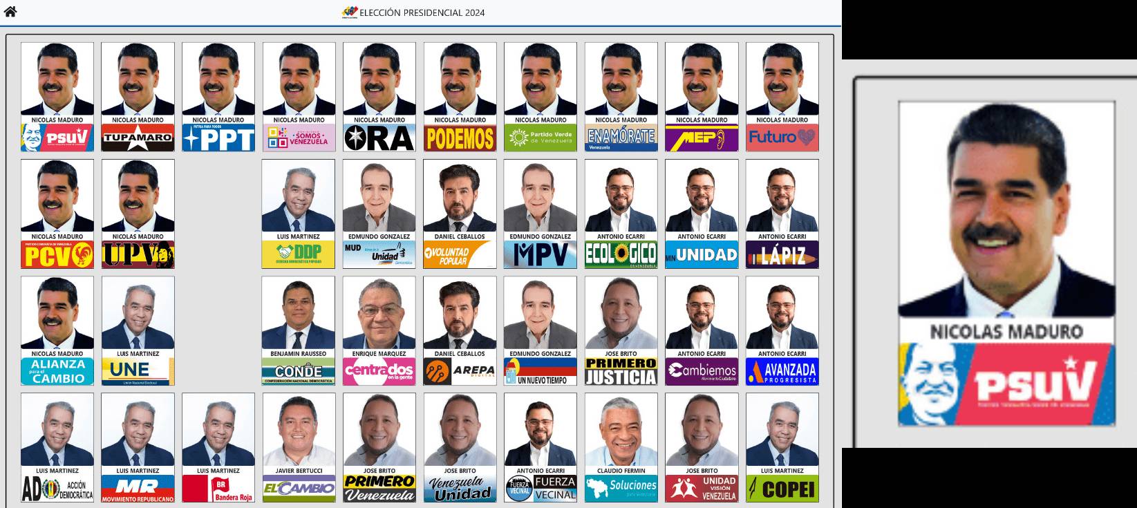 Tarjetón PSUV elecciones presidenciales 2024